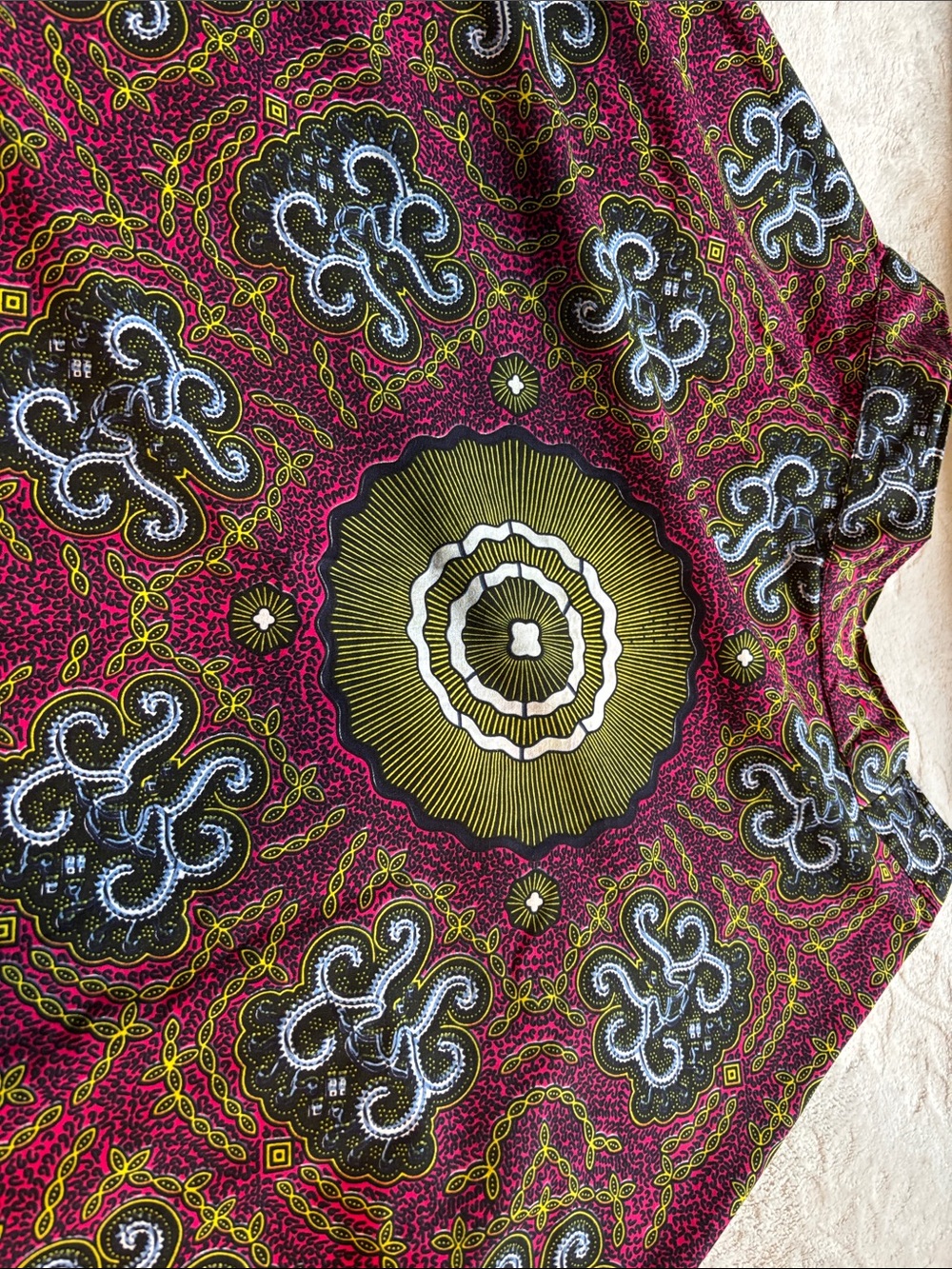 Women's Custom Made African Print Shirt-Magenta and Olive
